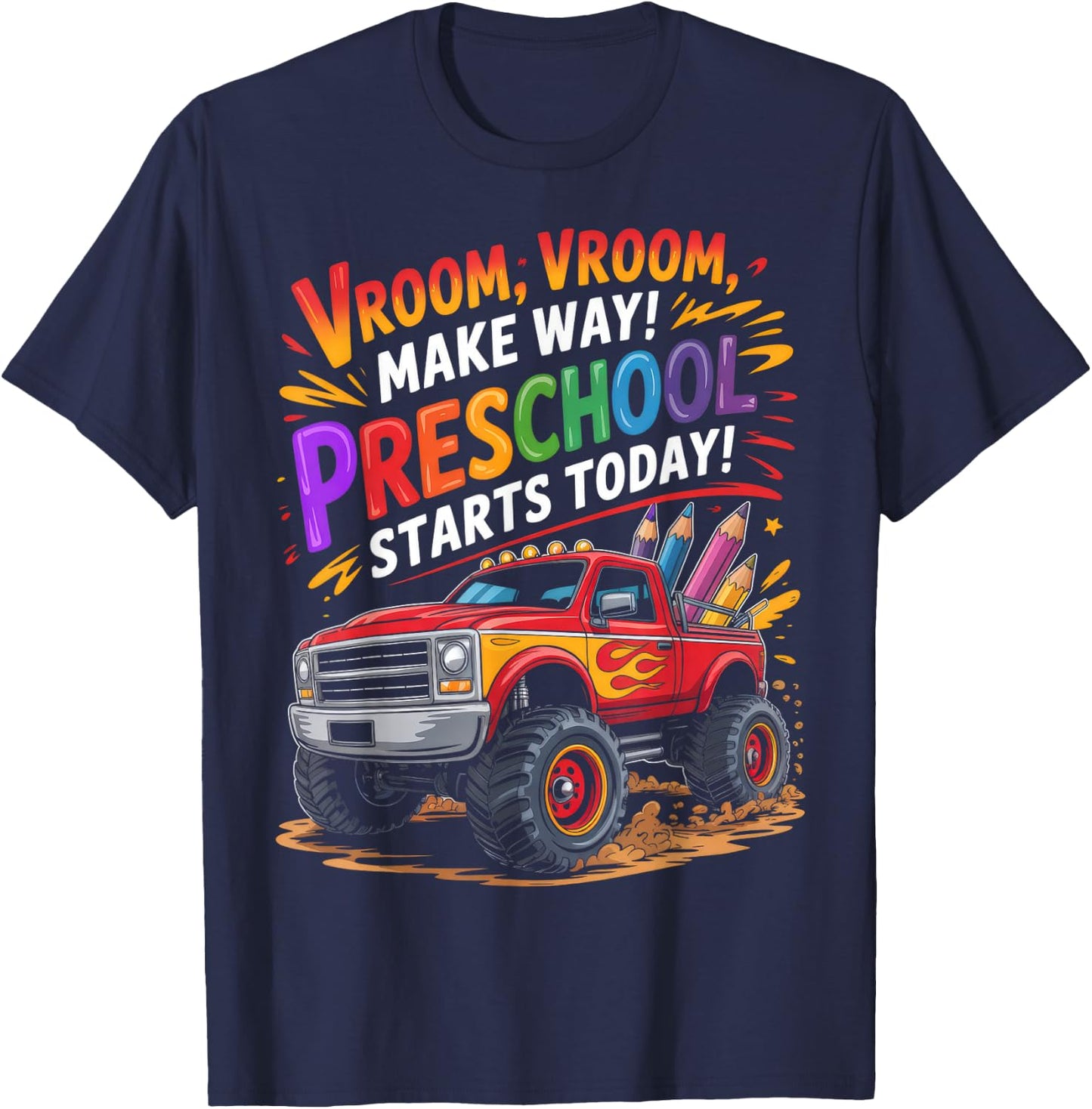 Back to School Preschool Pre-K Monster Truck First Day Boys T-Shirt - T-Shirt | Navy