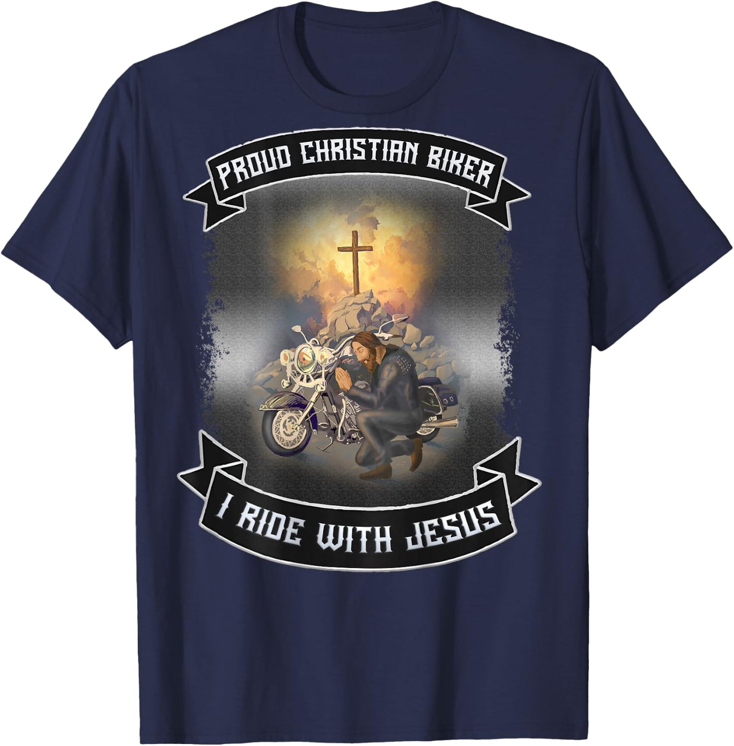Christian Bikers Gift Ideas Jesus Christ Motorcycle Riders T-Shirt - T-Shirt | Navy