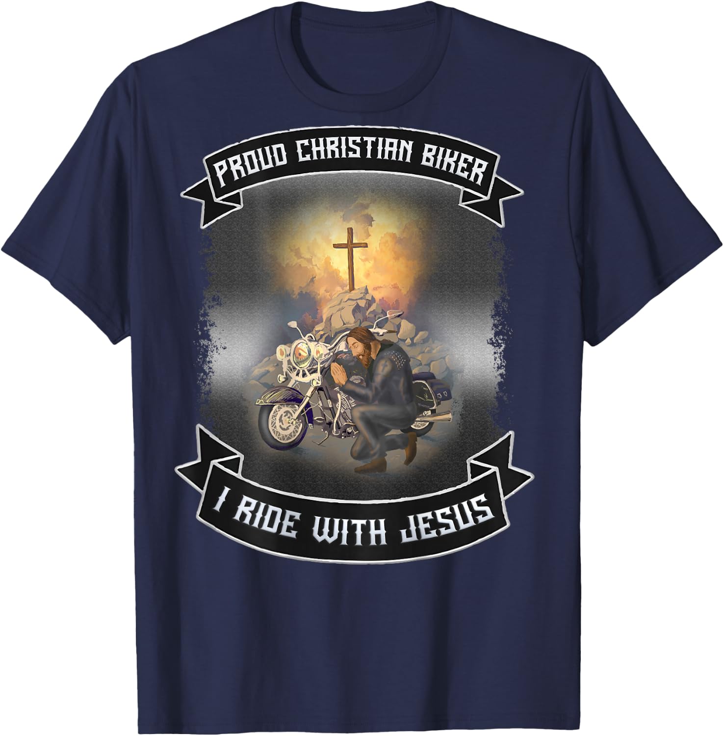 Christian Bikers Gift Ideas Jesus Christ Motorcycle Riders T-Shirt - T-Shirt | Navy