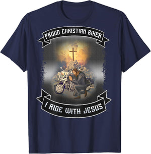 Christian Bikers Gift Ideas Jesus Christ Motorcycle Riders T-Shirt - T-Shirt | Navy
