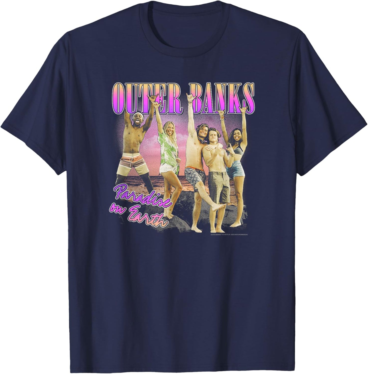 Outer Banks Group Shot Paradise On Earth T-Shirt - T-Shirt | Navy