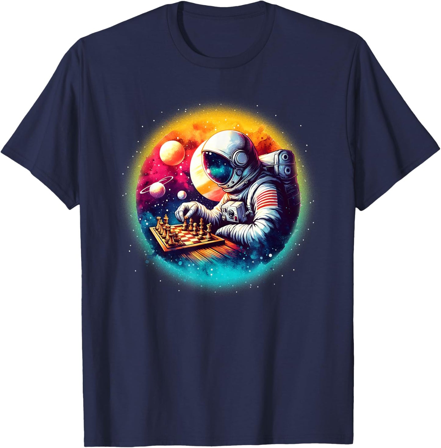 Astronaut Playing Chess in Space Boys Girls Kids T-Shirt - T-Shirt | Navy