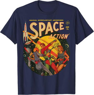 Space Action Comics, Vintage Sci-Fi Comic, 50's Comic, Retro T-Shirt - T-Shirt | Navy