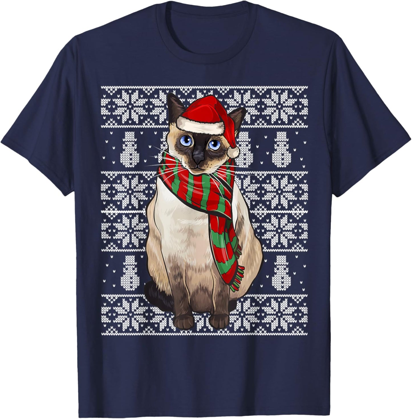Santa Hat Xmas Siamese Cat Ugly Christmas Women T-Shirt - T-Shirt | Navy