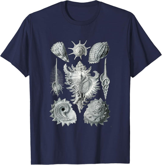 Sea Shells Botanical Ocean Vintage Scientific Drawing Art T-Shirt - T-Shirt | Navy