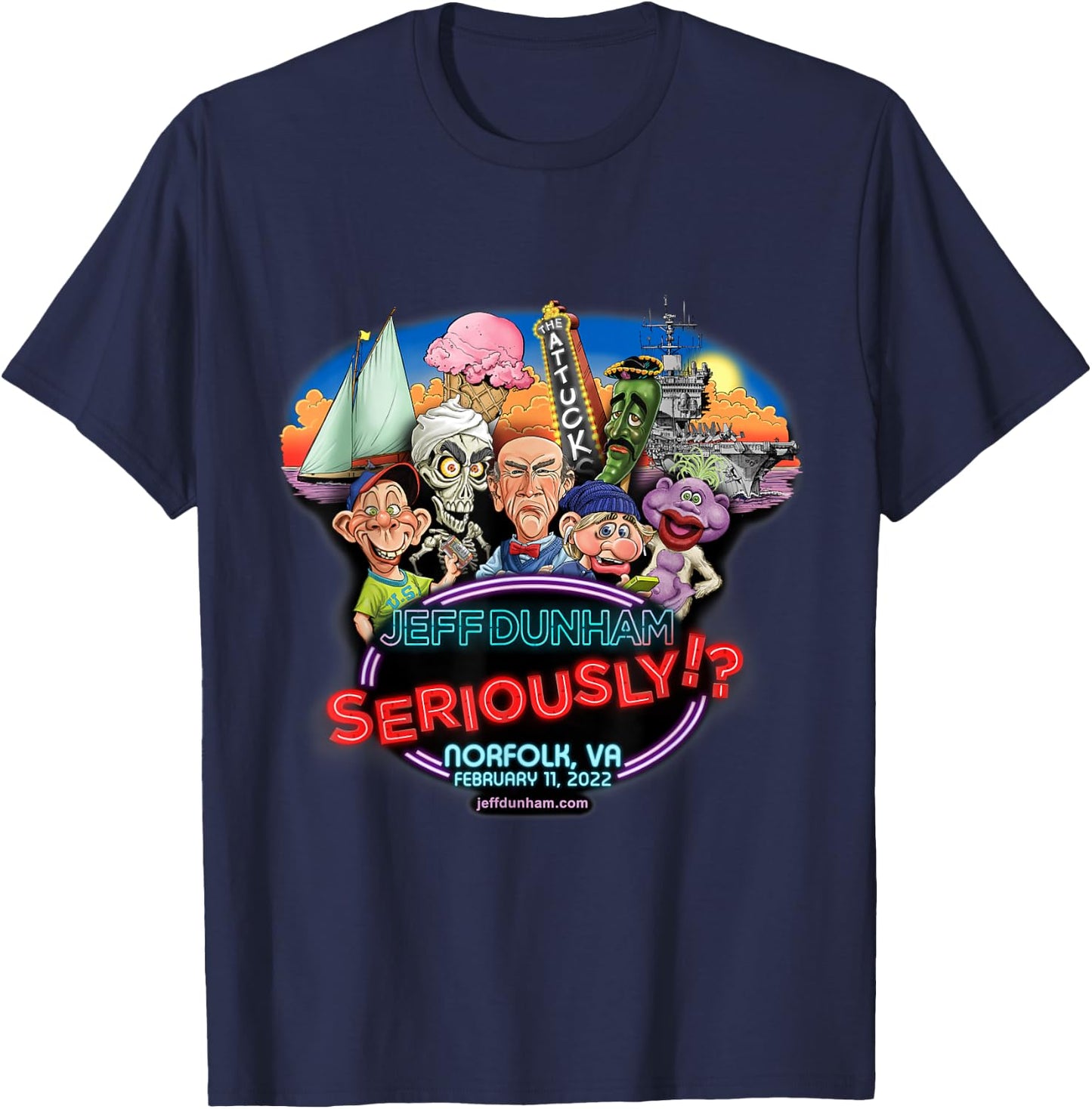 Jeff Dunham Norfolk, VA T-Shirt - T-Shirt | Navy