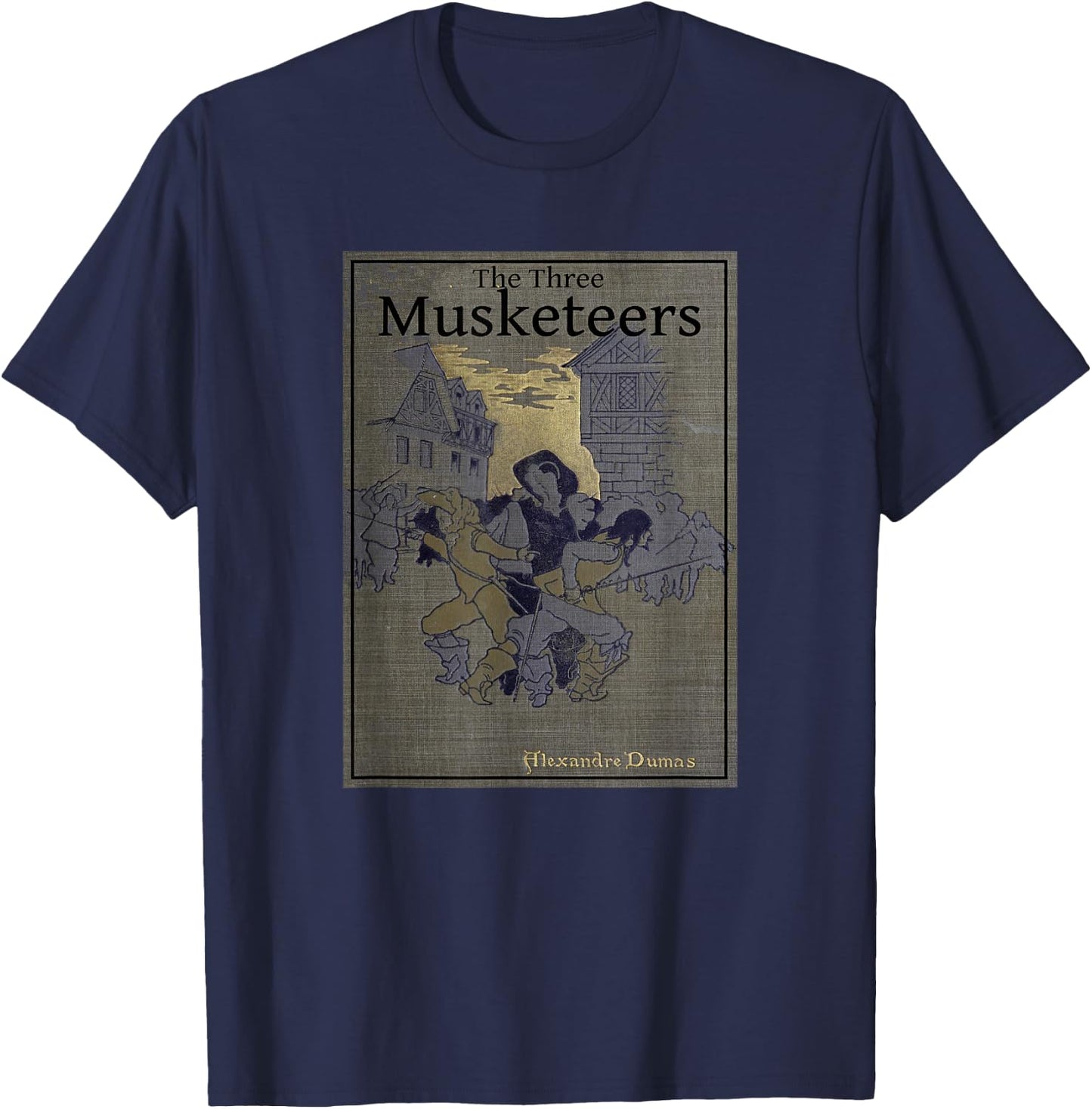 Alexandre Dumas Novel The Three Musketeers Book Cover - Women's Adults Black Cotton 100% Short Sleeve Classic Fit Straight - Small T-Shirt - T-Shirt | Navy