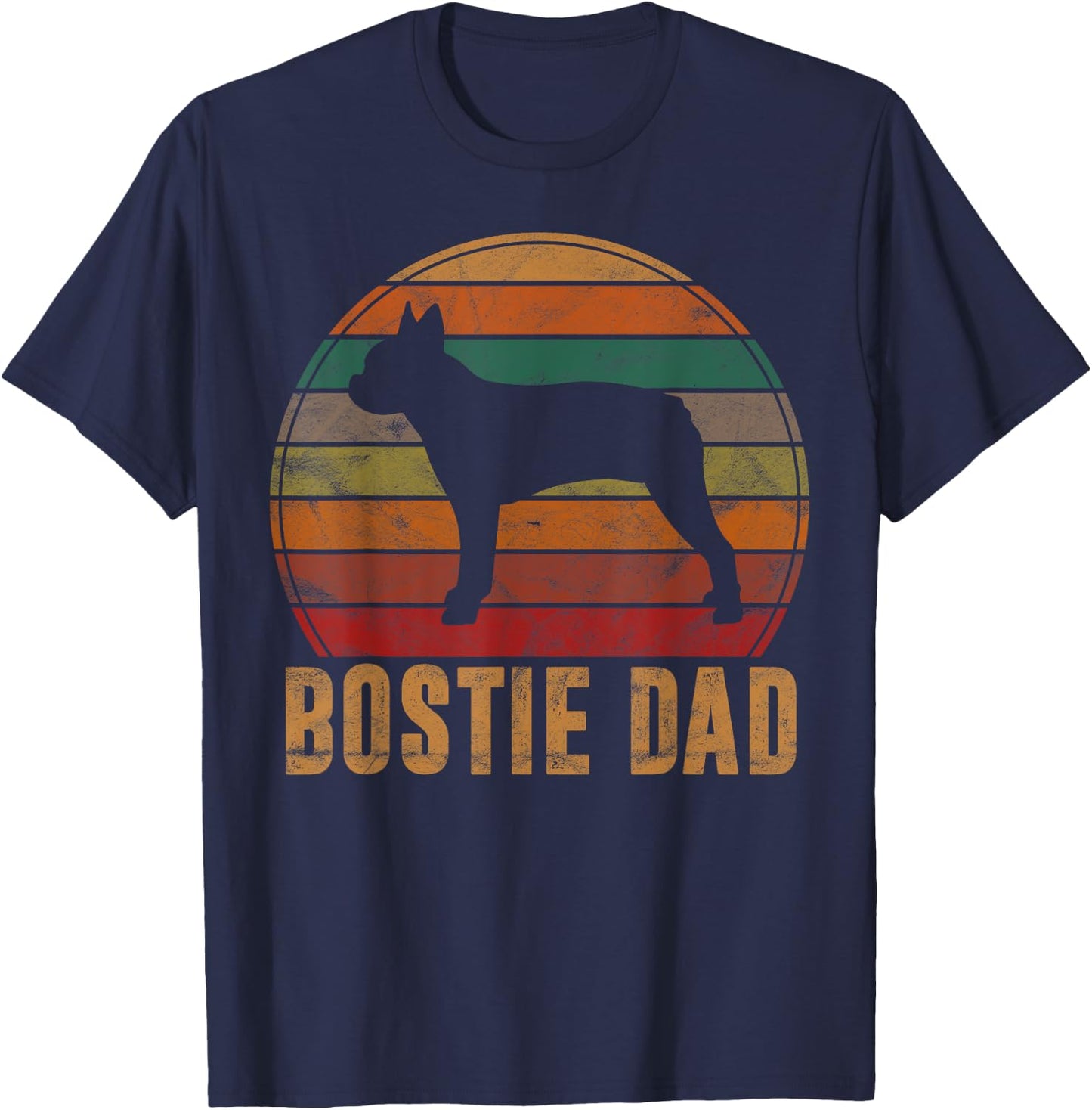 Retro Boston Terrier Dad Gift Dog Owner Pet Bostie Father T-Shirt - T-Shirt | Navy