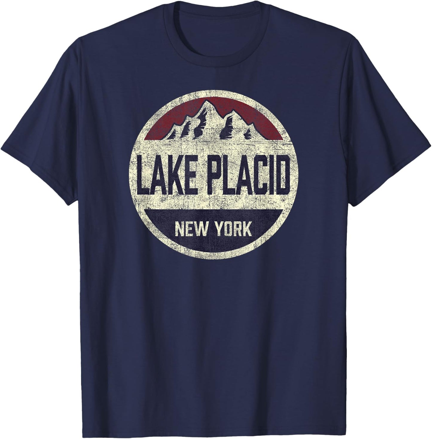 Vintage Retro Lake Placid New York Mountain Circle Ski T-Shirt - T-Shirt | Navy