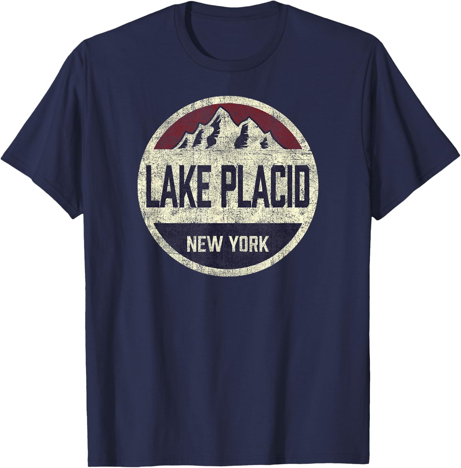 Vintage Retro Lake Placid New York Mountain Circle Ski T-Shirt - T-Shirt | Navy