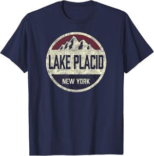 Vintage Retro Lake Placid New York Mountain Circle Ski T-Shirt - T-Shirt | Navy