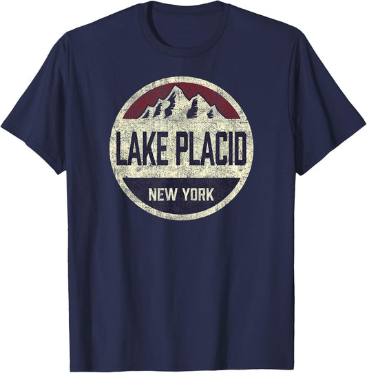 Vintage Retro Lake Placid New York Mountain Circle Ski T-Shirt - T-Shirt | Navy