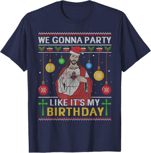 We Gonna Party Like It's My Birthday Jesus Sweater Christmas T-Shirt - T-Shirt | Navy