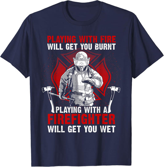Funny Firefighter Gift Men Women Fire Department Rescuers T-Shirt - T-Shirt | Navy