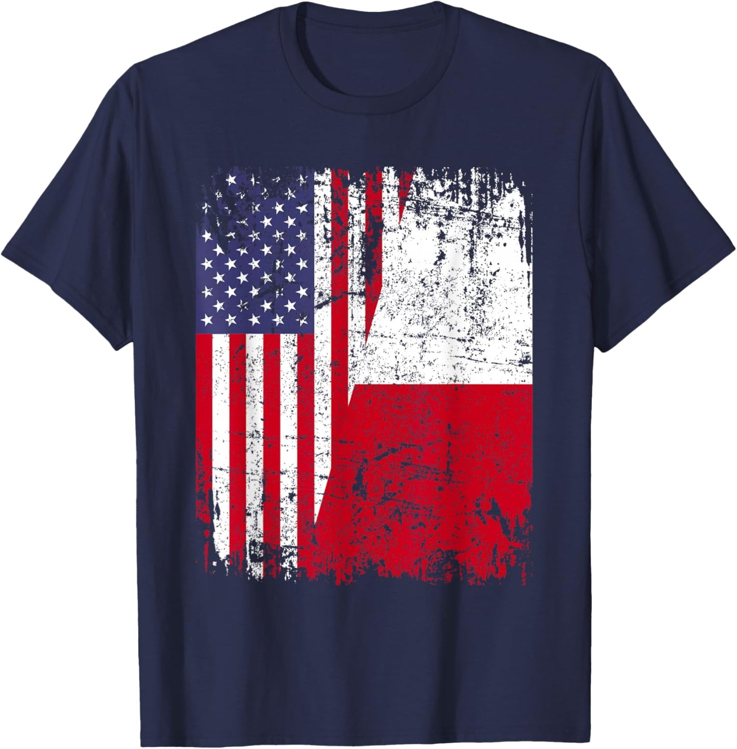 POLISH ROOTS | Half American Flag | USA POLAND FLAG T-Shirt - T-Shirt | Navy