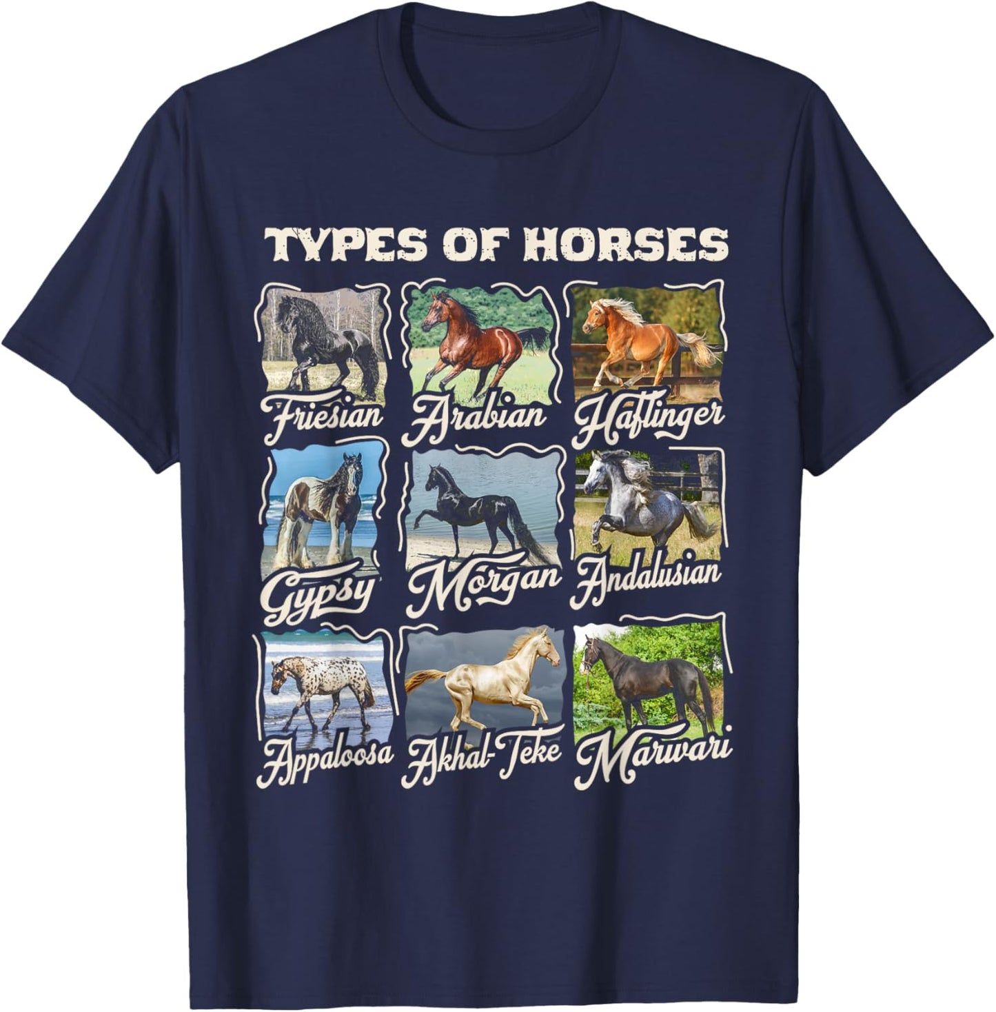 Funny Horse Breeds Cute Animal Gift Teen Girls Women Riding T-Shirt - T-Shirt | Navy