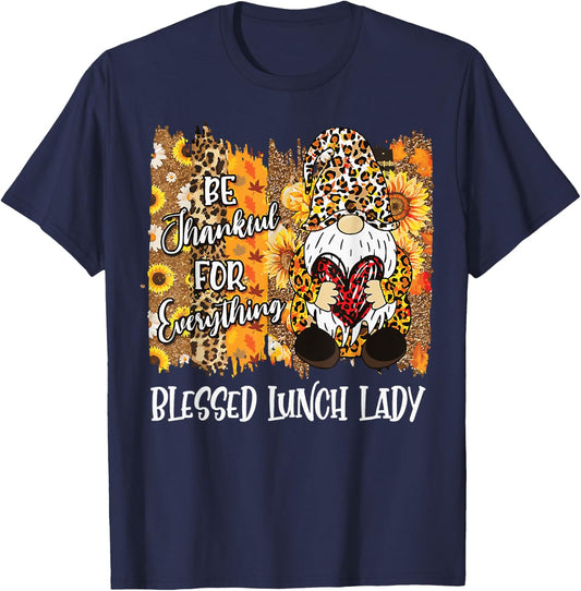 Blessed Lunch Lady Gnome Matching Family Fall Thanksgiving T-Shirt - T-Shirt | Navy