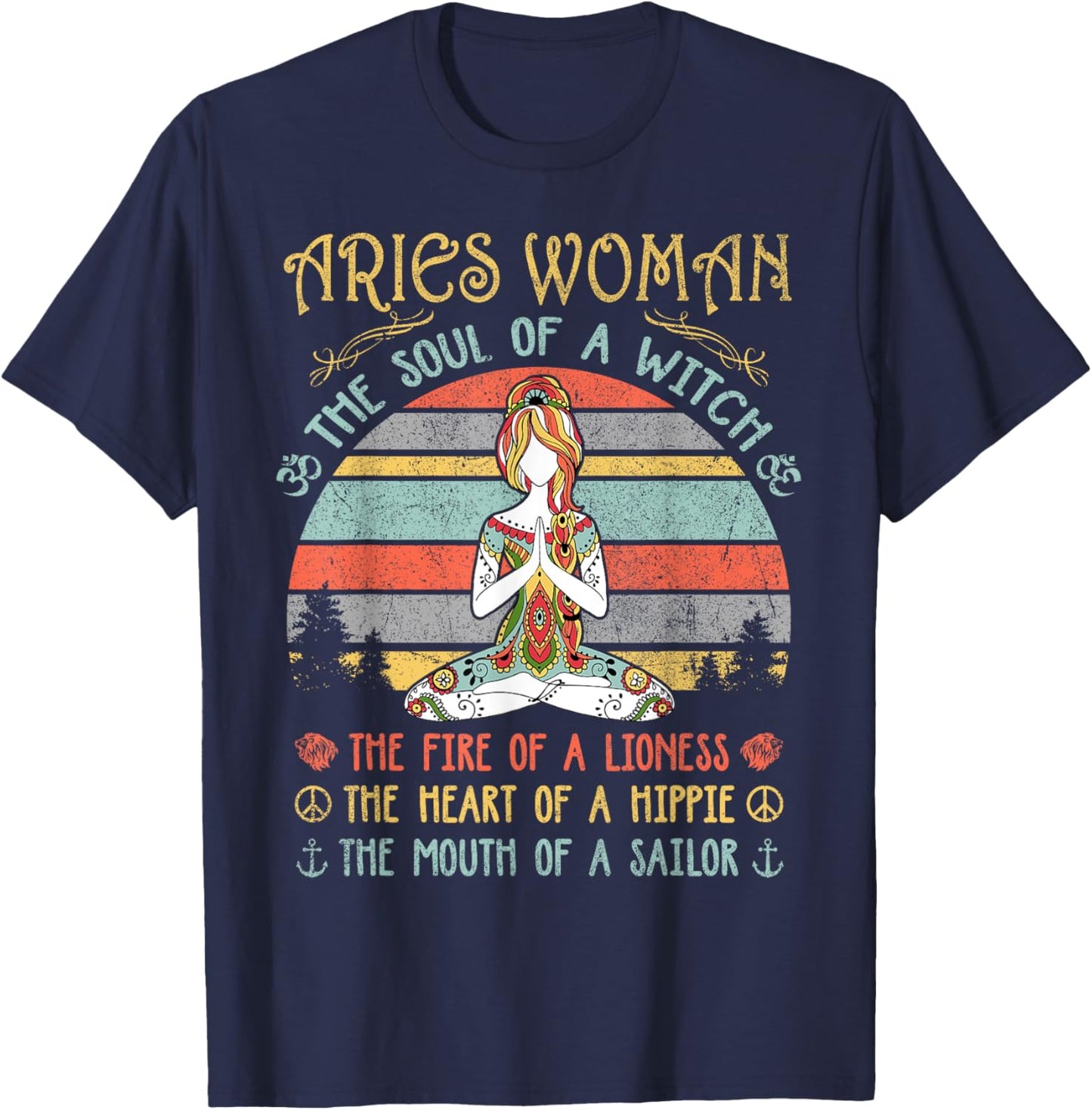 Aries Woman The Soul Of A Witch Vintage Birthday T-Shirt - T-Shirt | Navy