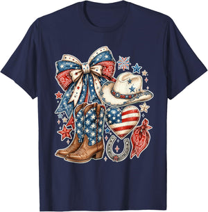 Western American Flag Farm Patriotic Cowgirl 4th of July T-Shirt - T-Shirt | Navy