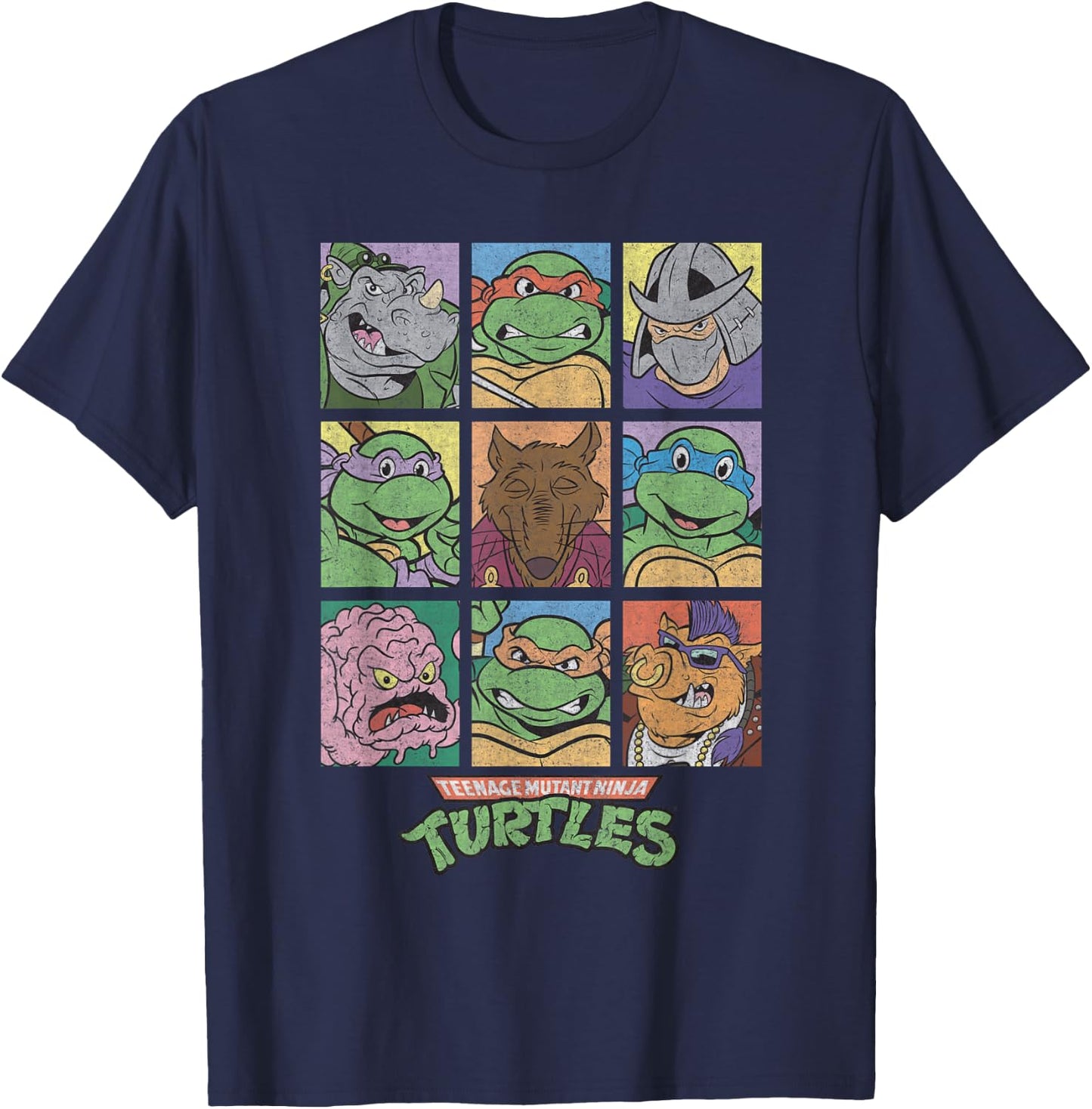 Retro TMNT Villains & Heroes Grid T-Shirt - T-Shirt | Navy