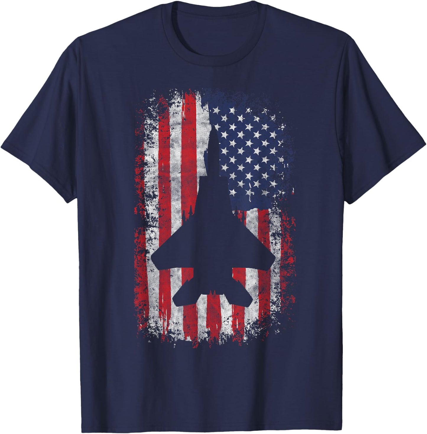 F-22 Raptor Fighter Jet Silhouette USA Flag F-18 Plane T-Shirt - T-Shirt | Navy