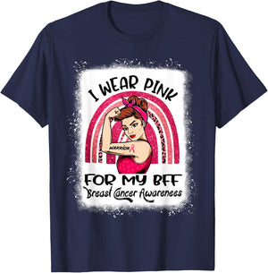 I Wear Pink For My Best Friend BFF Breast Cancer Awareness T-Shirt - T-Shirt | Navy