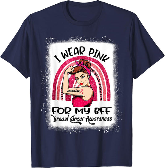 I Wear Pink For My Best Friend BFF Breast Cancer Awareness T-Shirt - T-Shirt | Navy