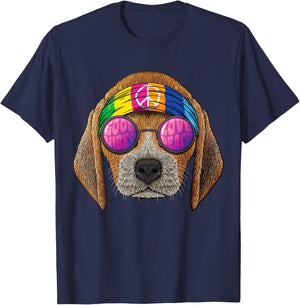 Hippie Beagle Love Peace Sign 70s Hippie Dog Women Girls Kids T-Shirt - T-Shirt | Navy