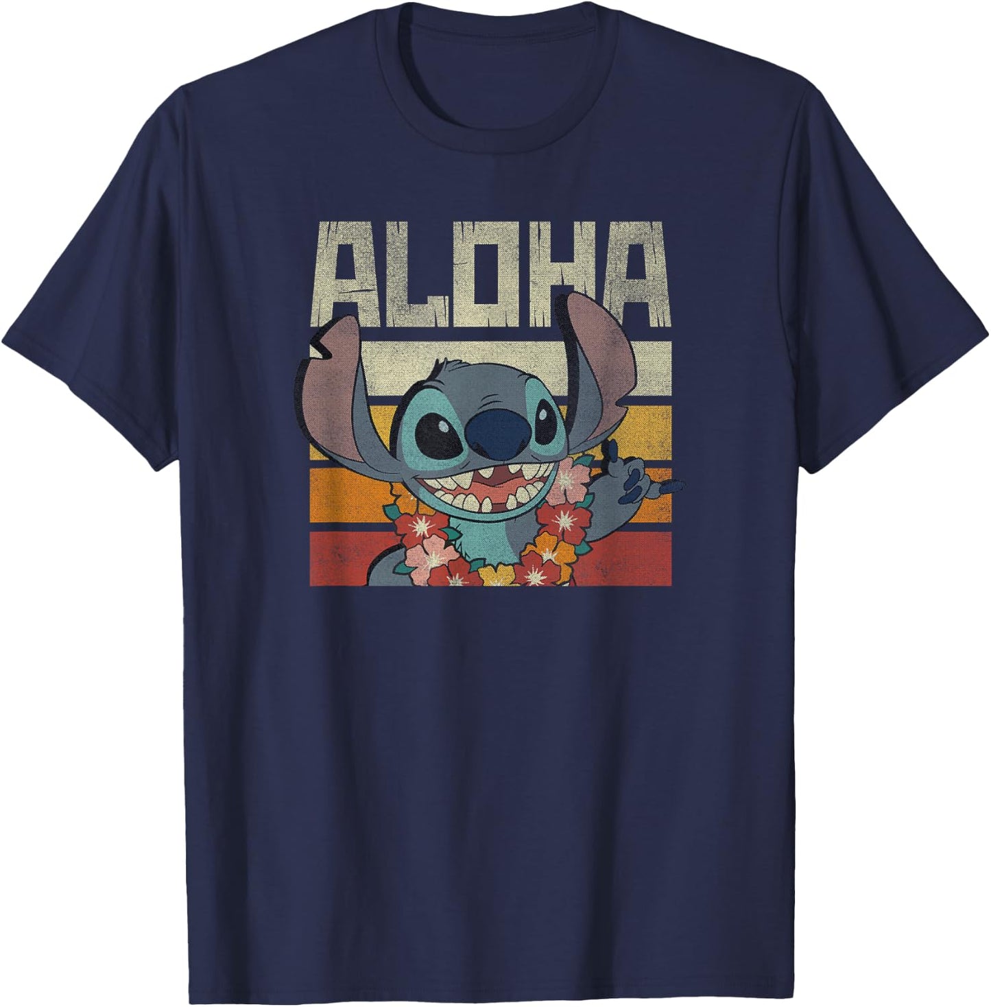 Disney Lilo & Stitch Aloha Color Gradient T-Shirt - T-Shirt | Navy