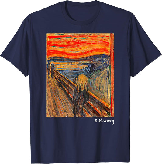 Famous Art The Scream by Munch Artist Painting T-Shirt - T-Shirt | Navy