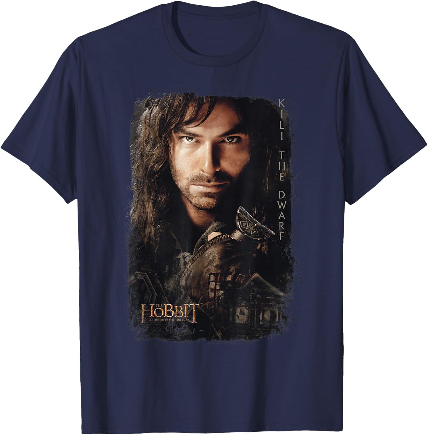 Warner Bros. Hobbit Kili Poster -Adults, Kids Grey Cotton, Polyester Short Sleeve Classic Fit T-Shirt - T-Shirt | Navy
