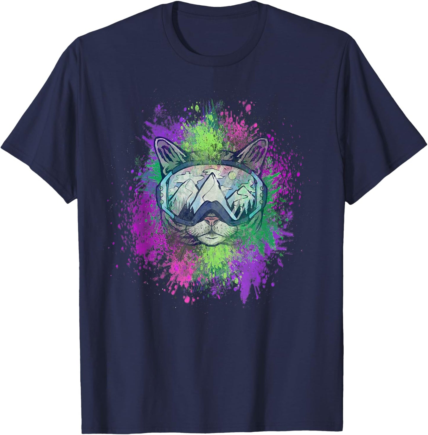 Ski Snowboard Cat Kitty Kitten Mountain Ape Snowman Goa Psy T-Shirt - T-Shirt | Navy
