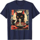 Retro Japanese Kawaii Cute Cat Eating Ramen Poster , Small, Black T-Shirt - T-Shirt | Navy