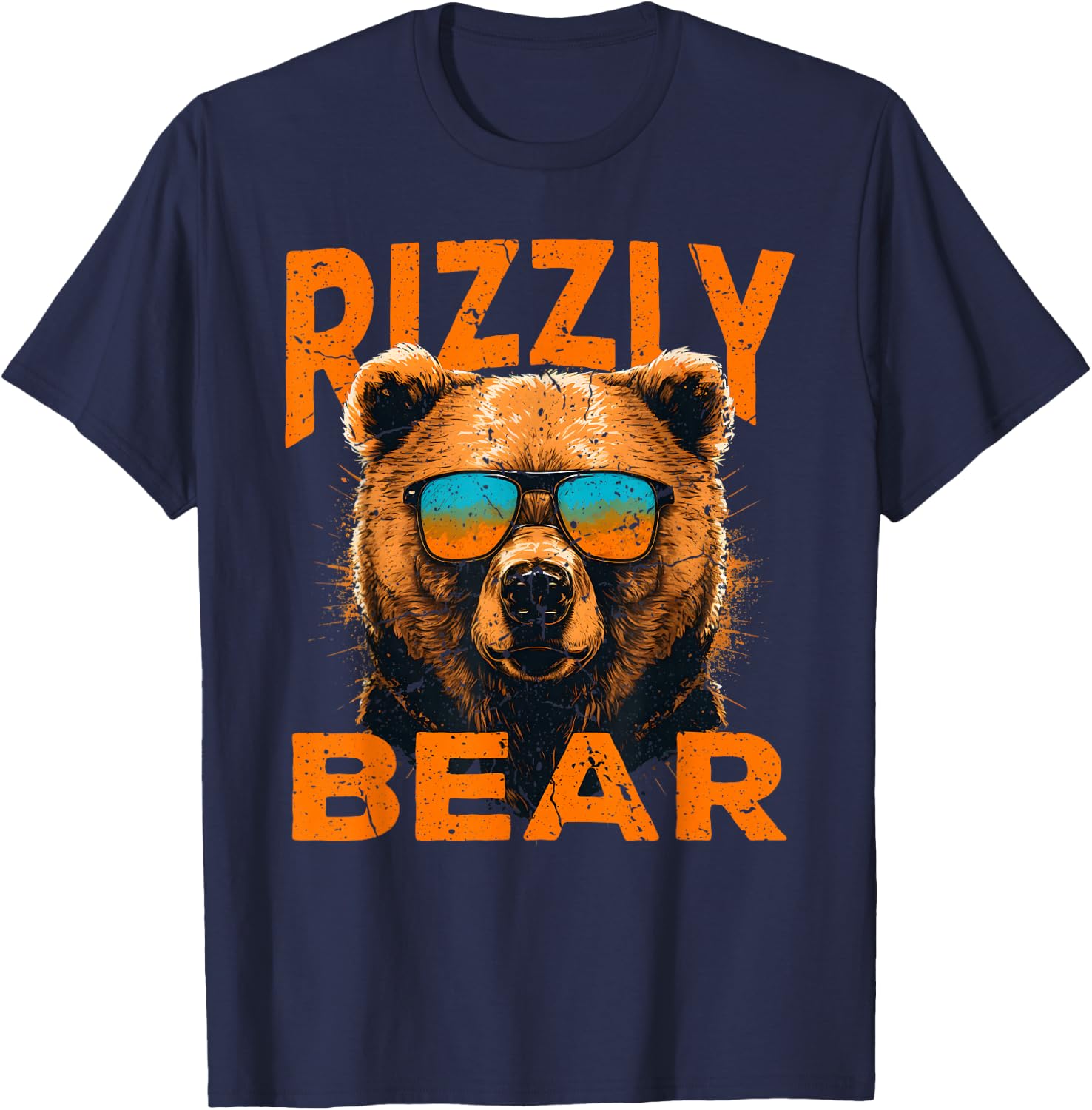 Rizzly Bear Cool Grizzly Bear Wearing Sunglasses Funny Meme T-Shirt - T-Shirt | Navy