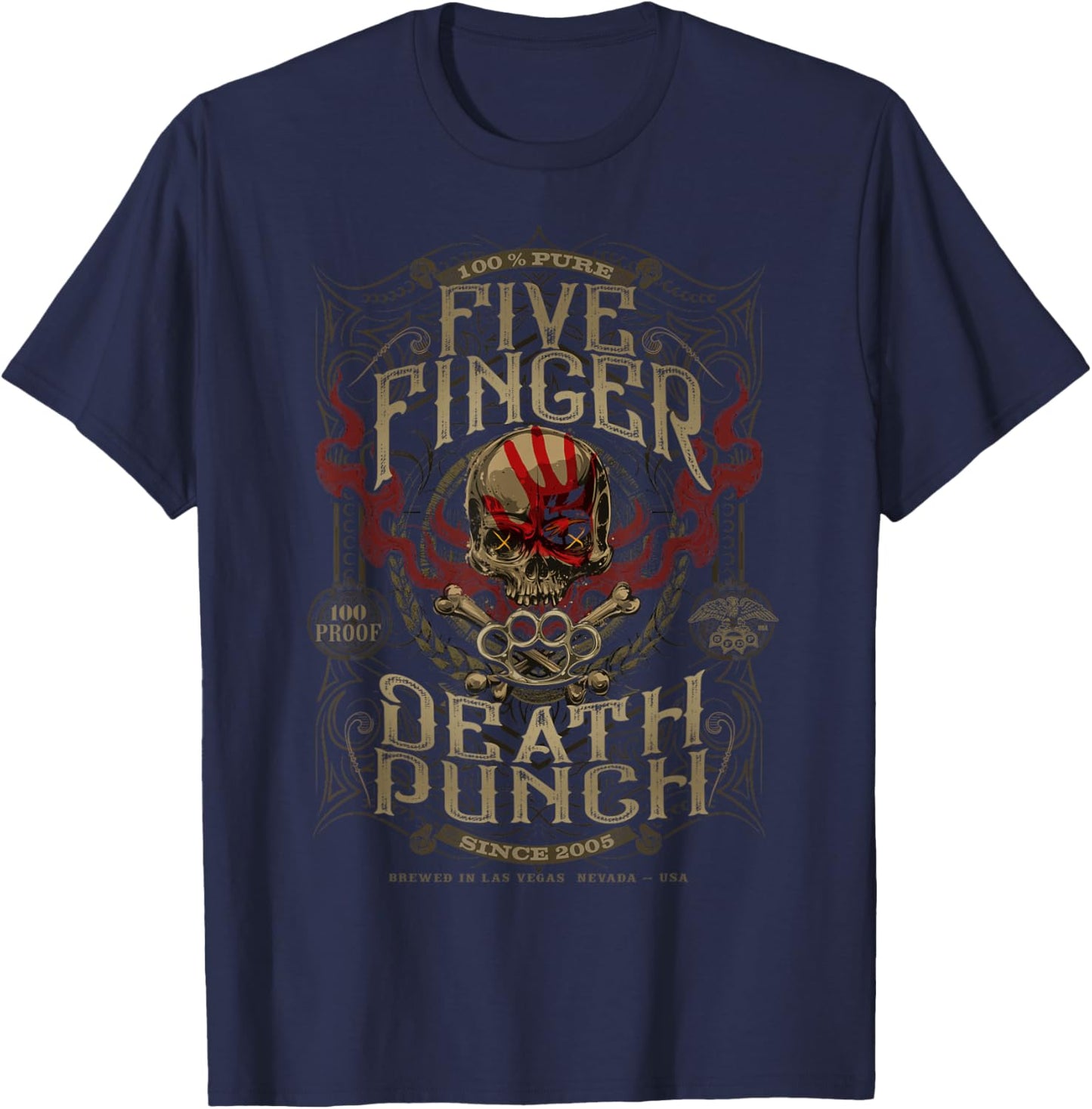 Five Finger Death Punch - 100 Proof - -Adult, Black, Small T-Shirt - T-Shirt | Navy