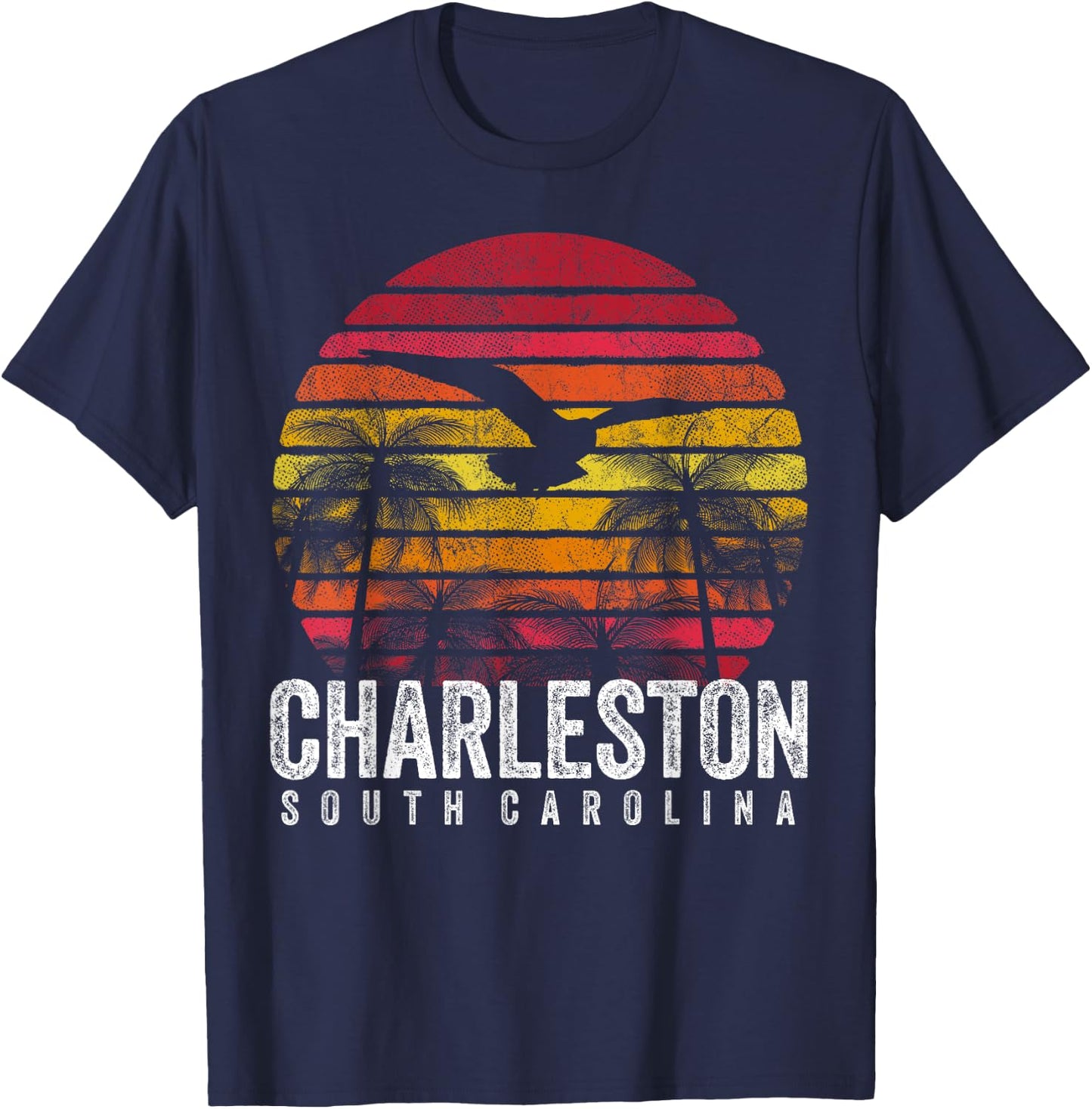 CHARLESTON SC SOUTH CAROLINA Gift Beach Vintage Retro Sunset Men Women Kids T-Shirt - T-Shirt | Navy