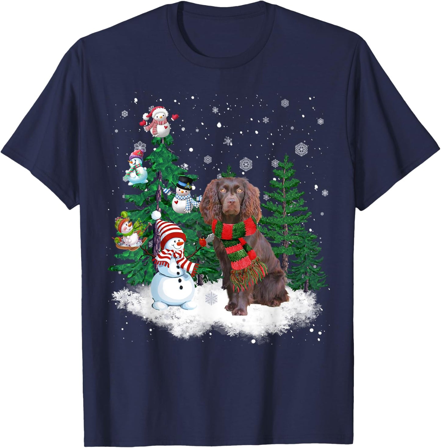 Boykin Spaniel Dog Christmas Snowman Xmas Tree Pajama T-Shirt - T-Shirt | Navy