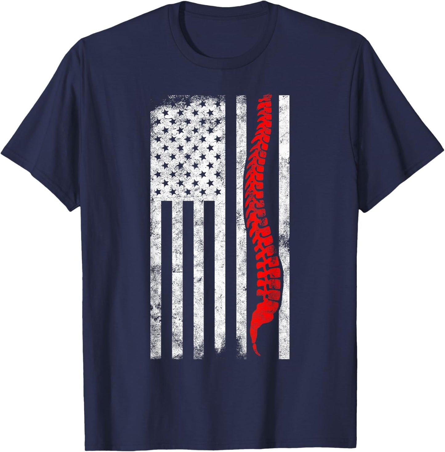 Chiropractor American Flag | Chiropractic Gift | Spinal Cord Women Men T-Shirt - T-Shirt | Navy