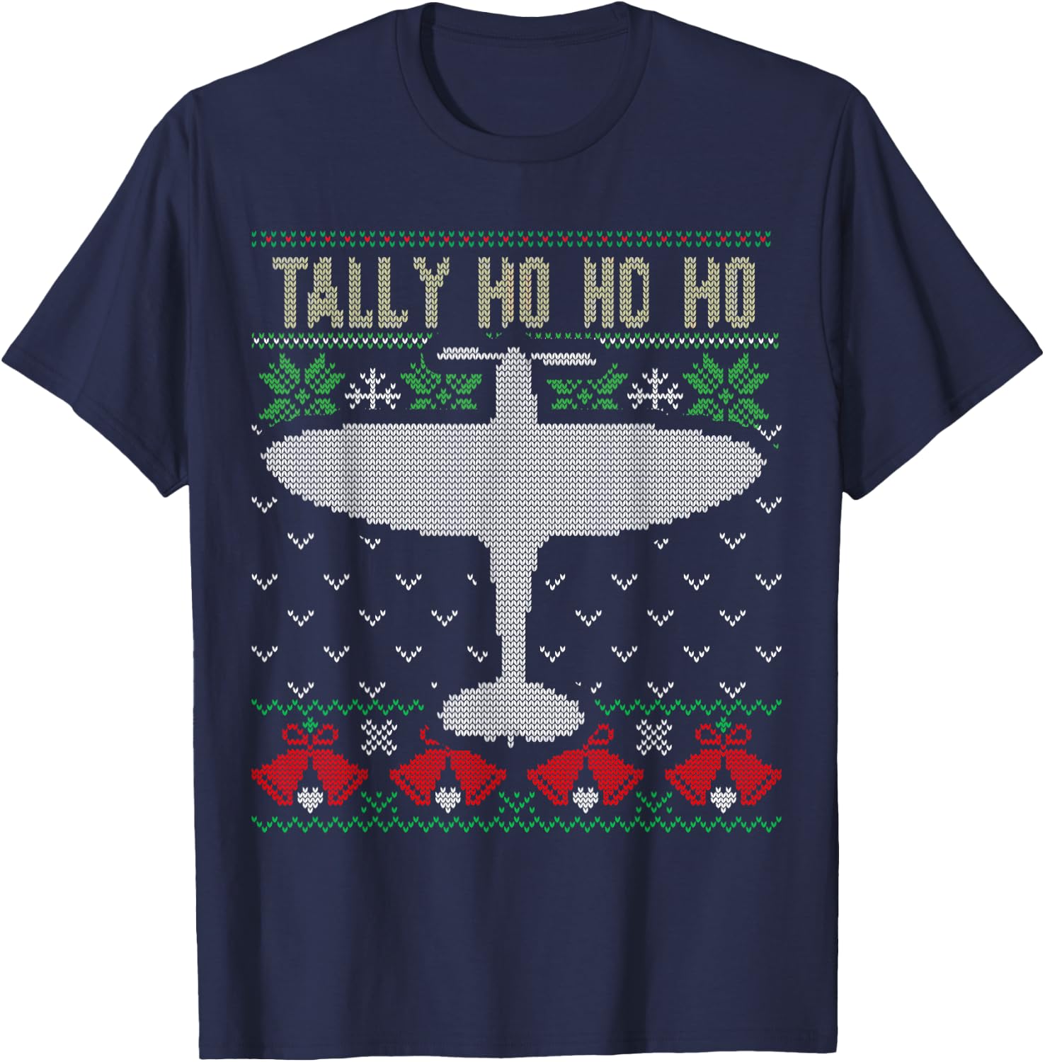 Spitfire Christmas Ugly Jumper Style Airplane Aircraft Plane T-Shirt - T-Shirt | Navy