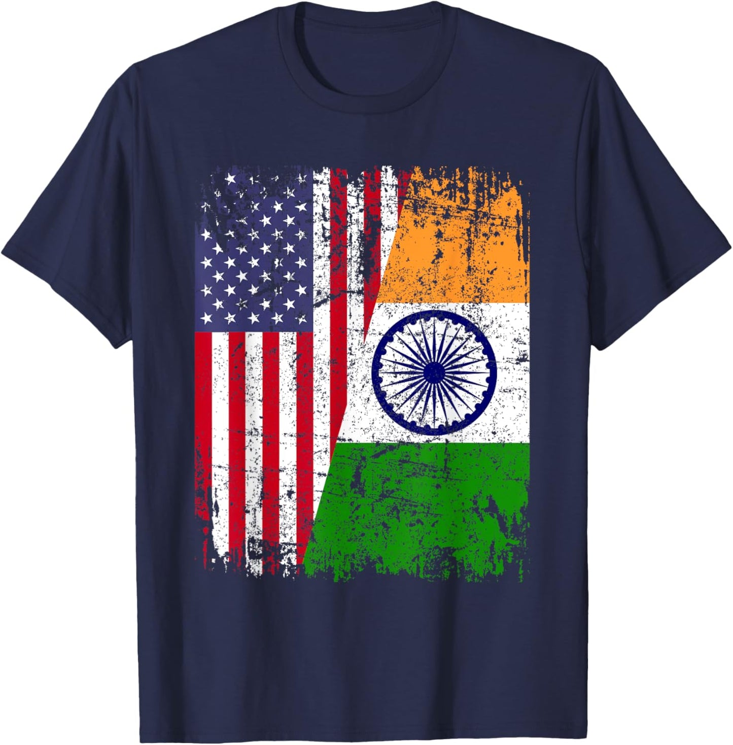 INDIAN ROOTS | Half American Flag | USA INDIA FLAG T-Shirt - T-Shirt | Navy