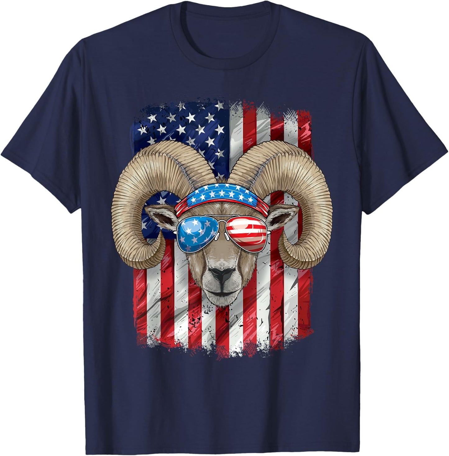 4th of July Shirt Men Boys Women Farmers Ram USA Flag T-Shirt - T-Shirt | Navy