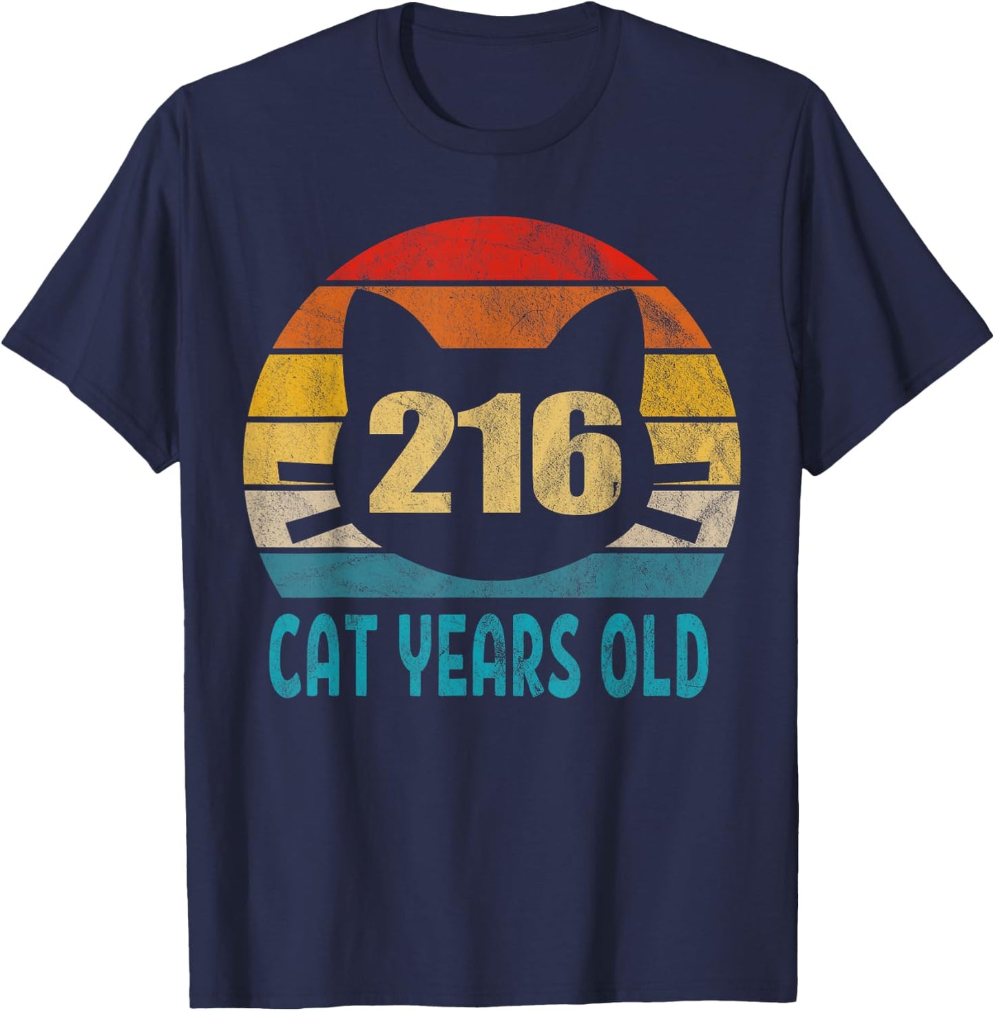 216 Cat Years Old Shirt Retro 50th Birthday Gift Cat Lovers T-Shirt - T-Shirt | Navy