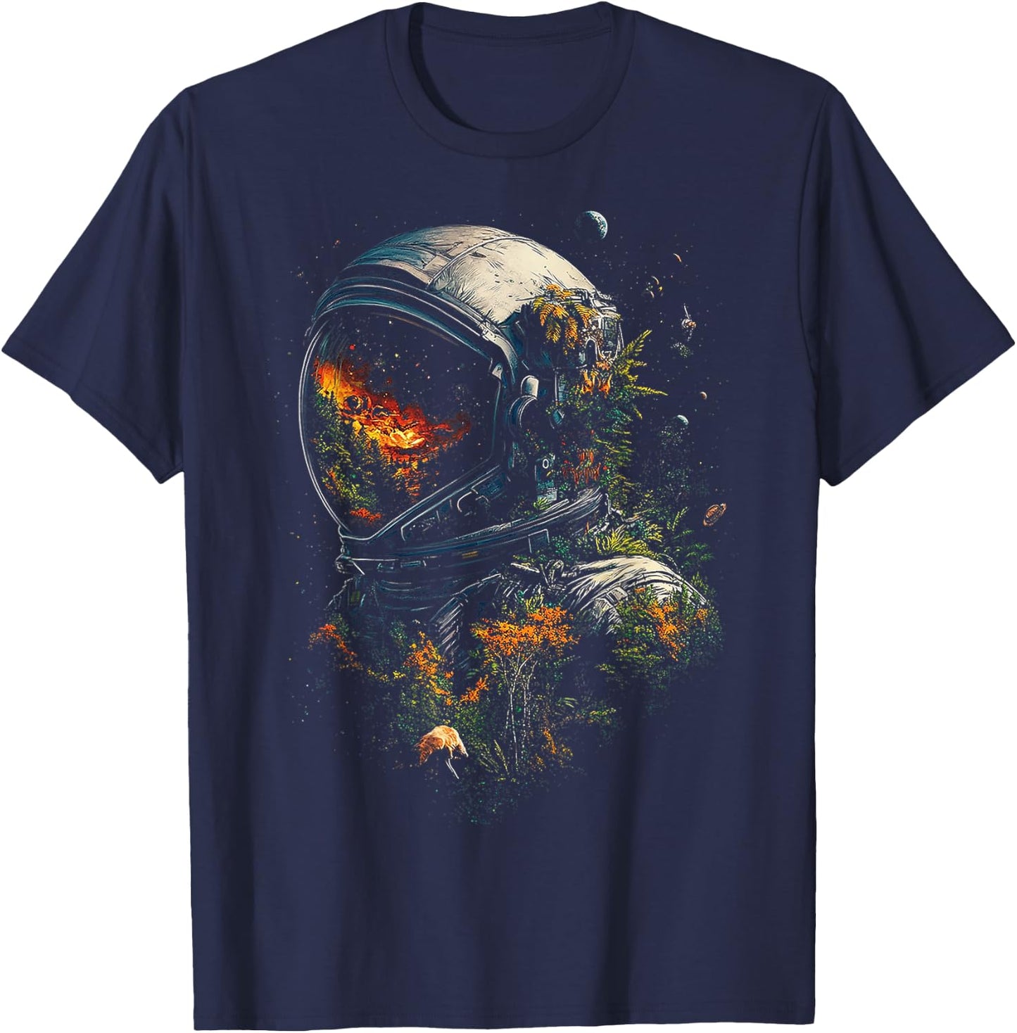 Astronaut Plants Nature Men Motif Illustration Art Astronaut T-Shirt - T-Shirt | Navy