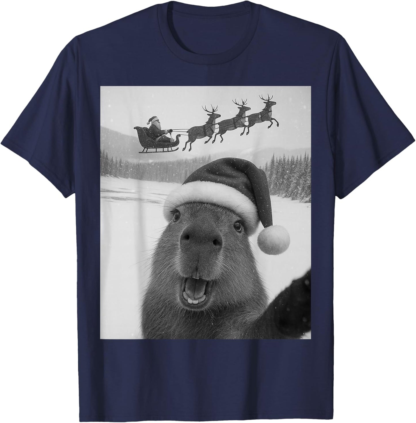 Capybara Selfie with Santa Funny Christmas Kids T-Shirt - T-Shirt | Navy