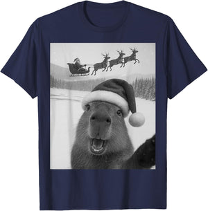 Capybara Selfie with Santa Funny Christmas Kids T-Shirt - T-Shirt | Navy