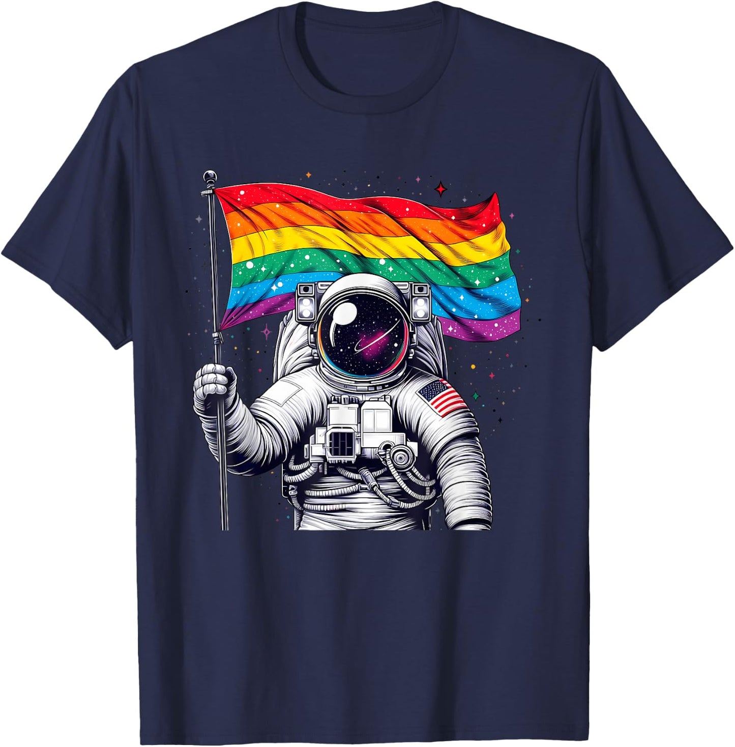 Funny Astronaut Rainbow Flag Space Lgbtq Gay Pride Ally T-Shirt - T-Shirt | Navy