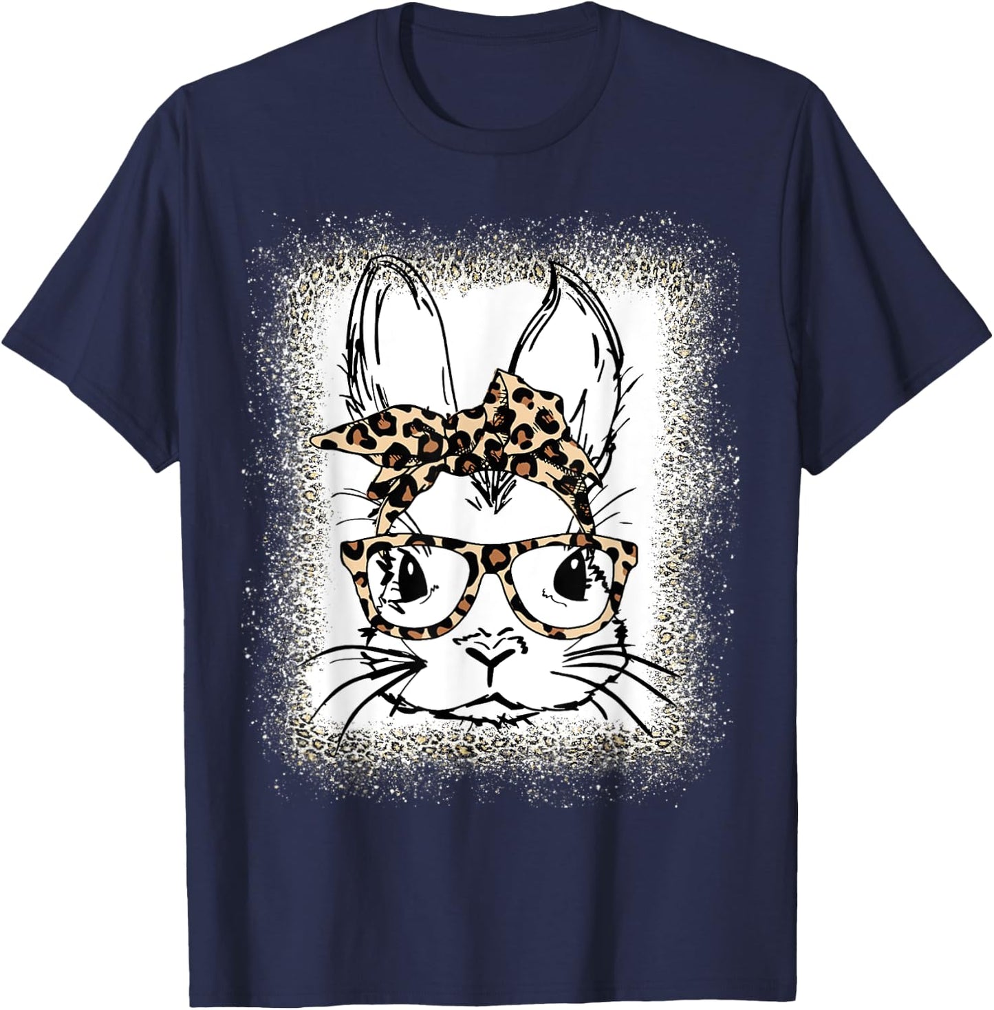 Cute Bunny Face Leopard Print Glasses Bandana Easter Women T-Shirt - T-Shirt | Navy