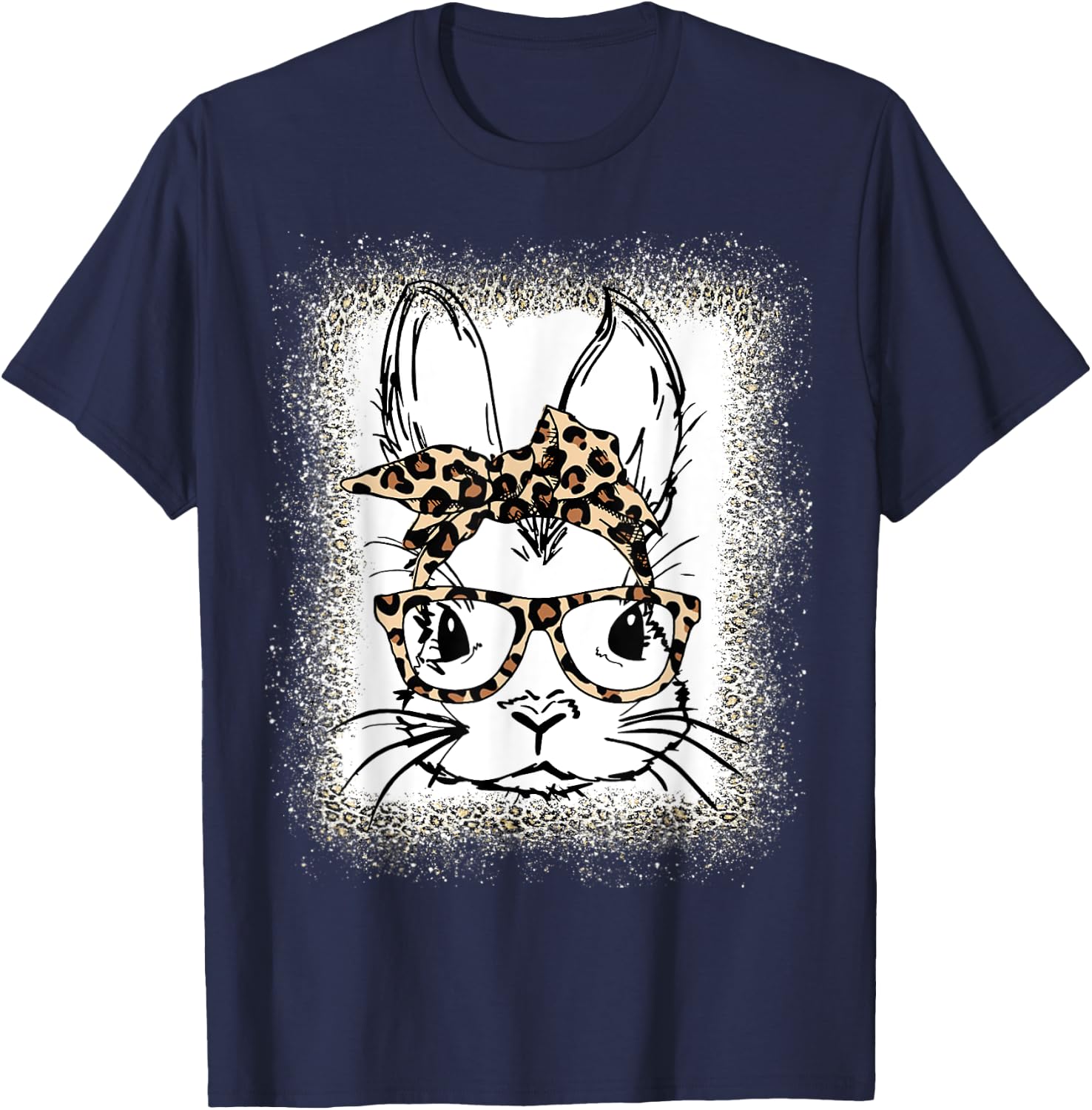 Cute Bunny Face Leopard Print Glasses Bandana Easter Women T-Shirt - T-Shirt | Navy