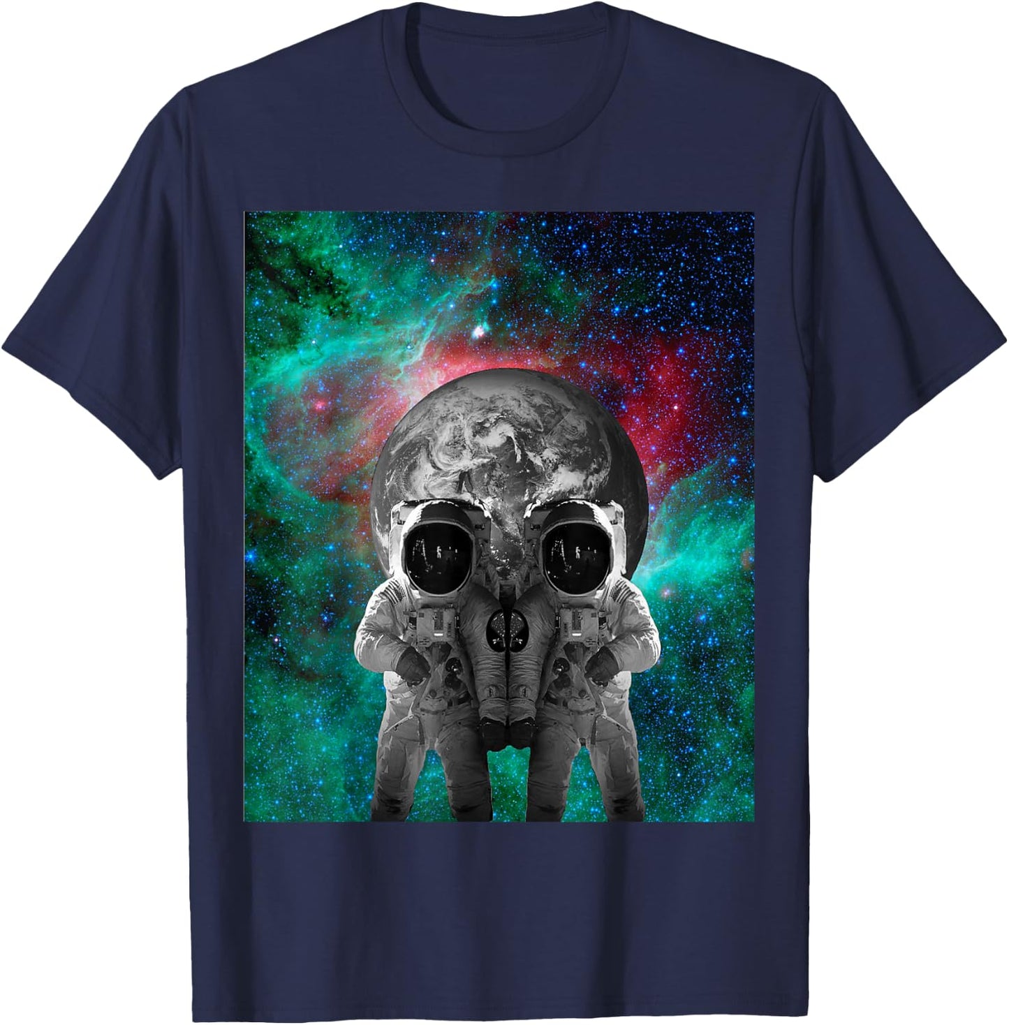 Astronauts in Space Skull Optical Illusion T-Shirt - T-Shirt | Navy