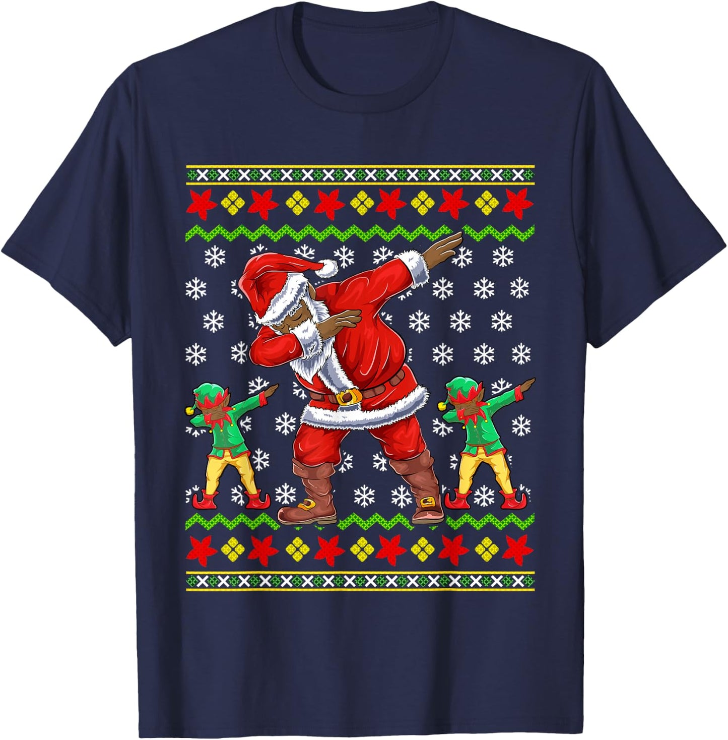 Christmas Black African American Santa Claus T-Shirt - T-Shirt | Navy